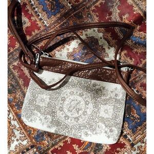 Moroccan CAPE JUBY Cross body purse or wristlet. 8" x 6". Imitation leather trim